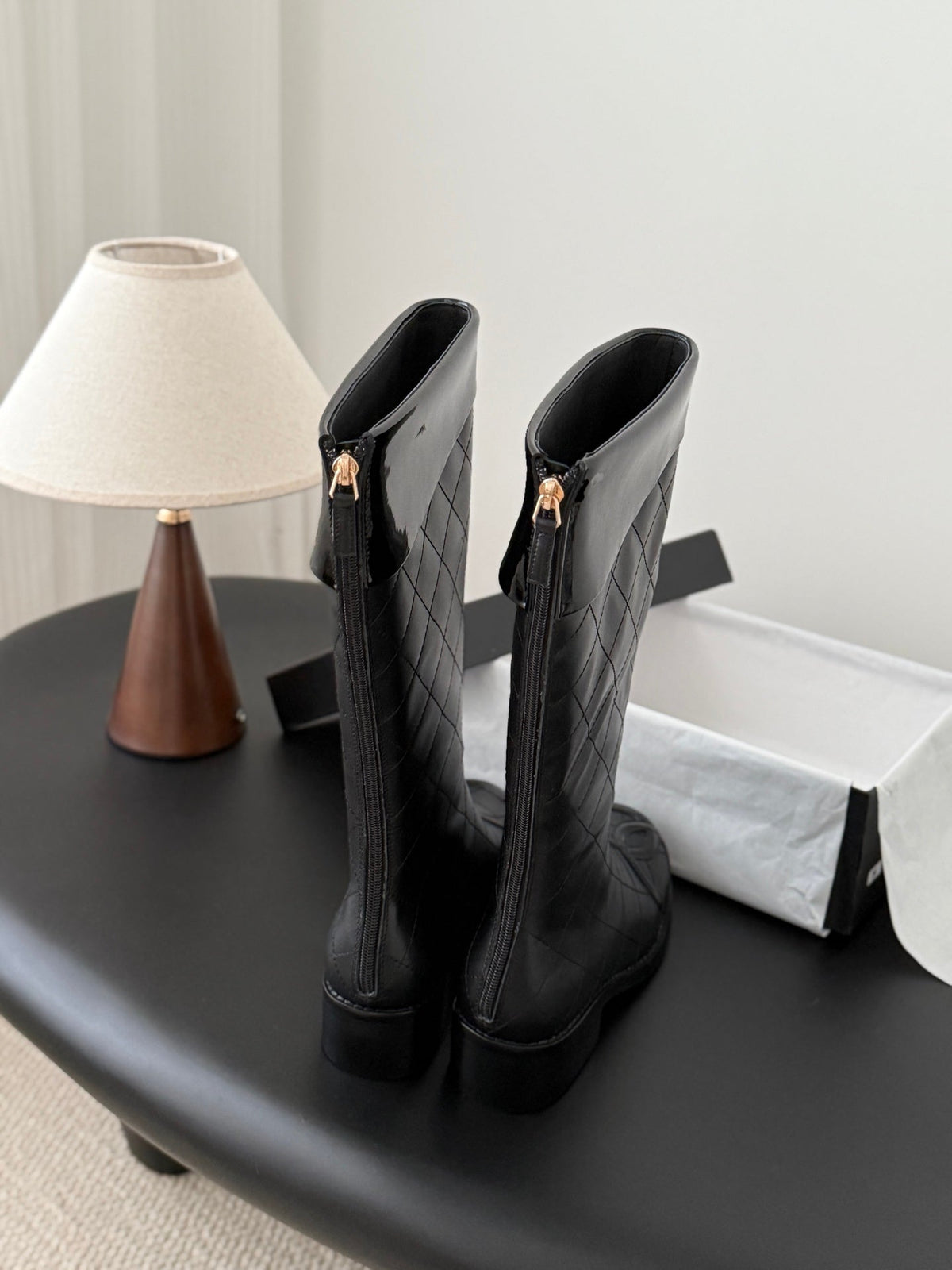 CC 2025 Vintage Cambon Mid-Calf Boots Black Cowhide 550636