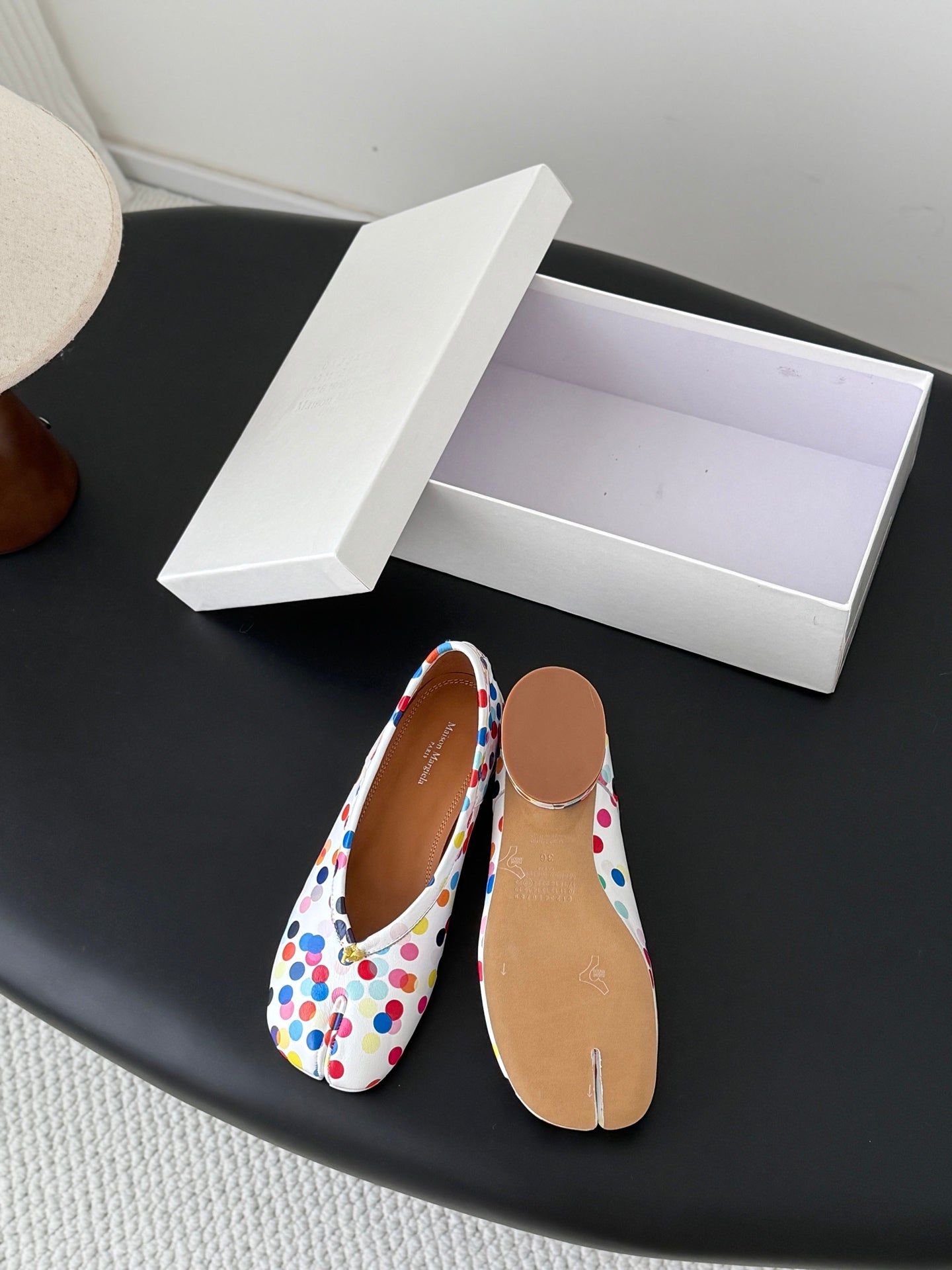 Maison Margiela 2026 Tabi Ballet Flats White Mix Colors Sheepskin 915401