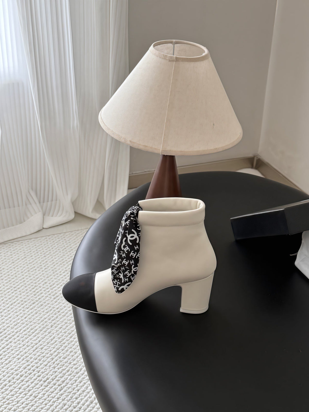 Chanel 2026 Scarf Pattern Ankle Boots 65mm Leather 127893