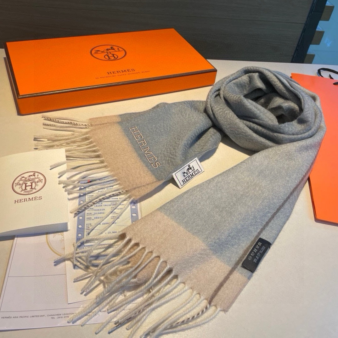 Scarf 180 CM In Grey Blue Mix Beige Cashmere  398204