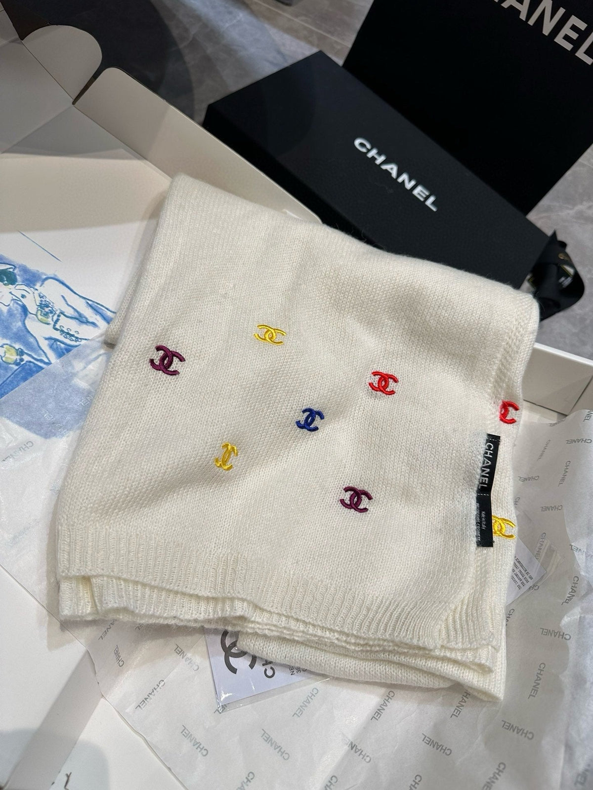 CC Scarf 195 CM In White Colorful Cashmere 418286