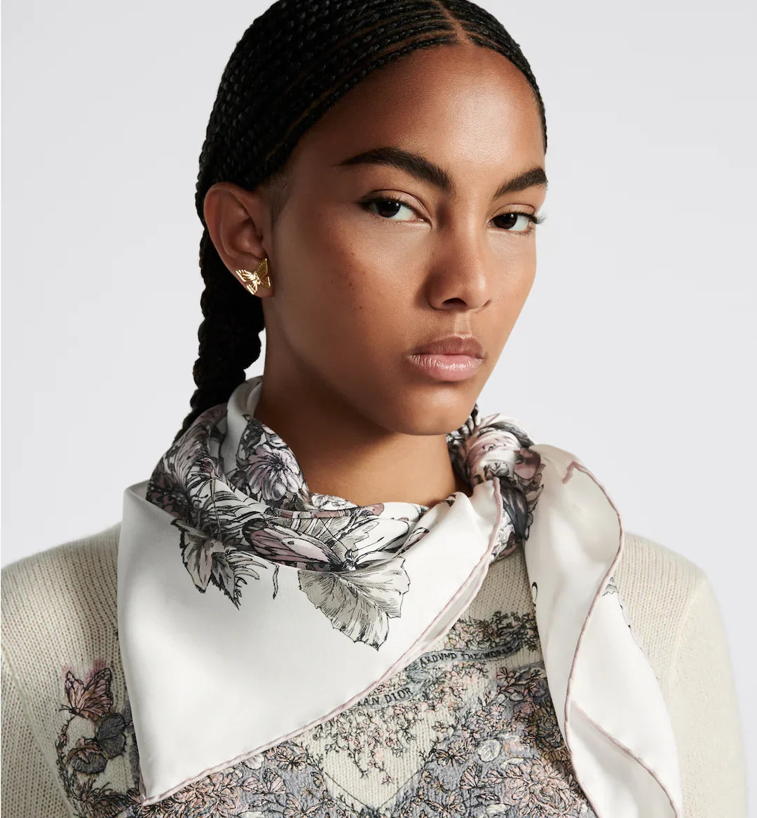 Dior 2026 Butterfly Scarf 90cm Pink White Silk 183760