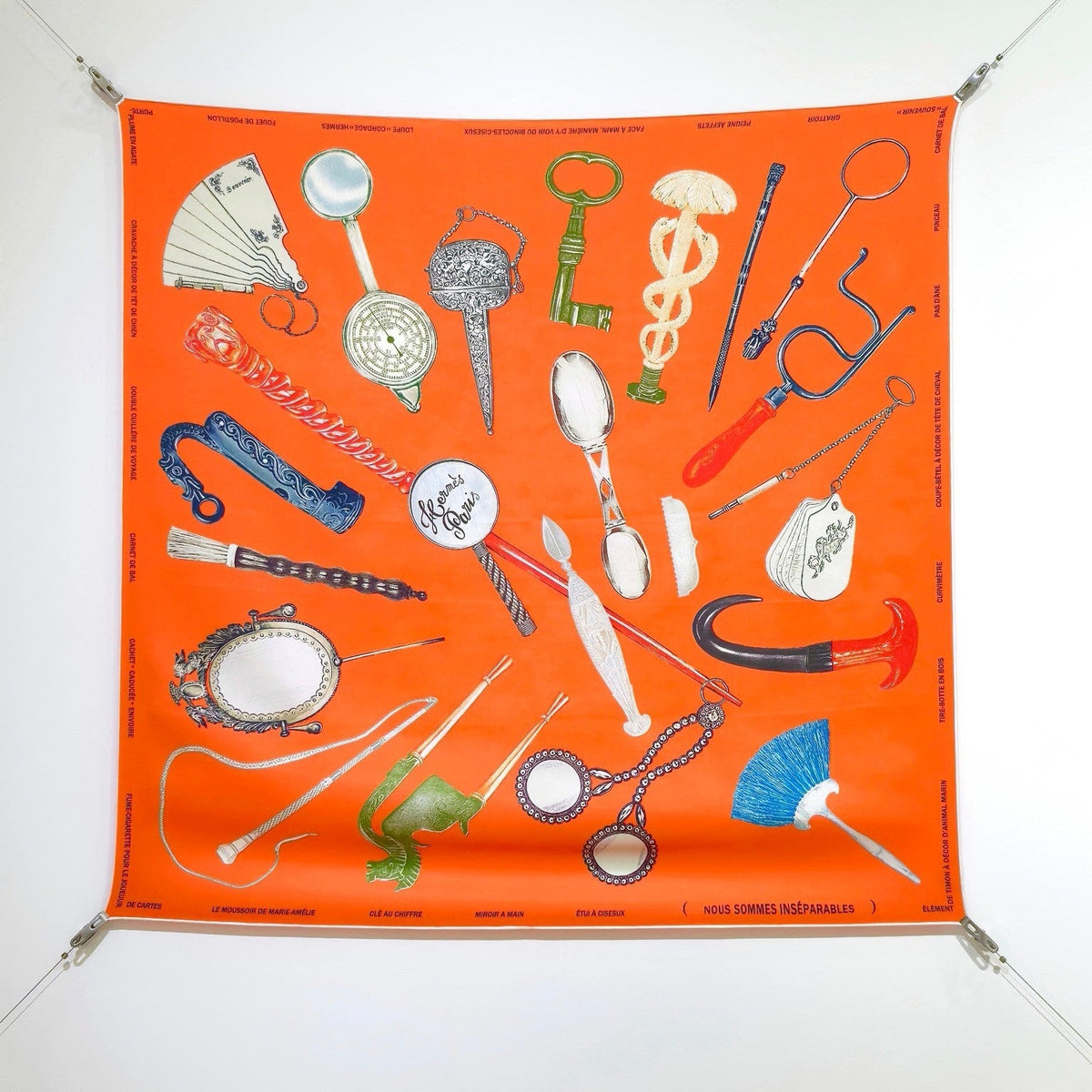 HM 26ss Double Sided Scarf 90 Orange Colorful Twill Silk 134426