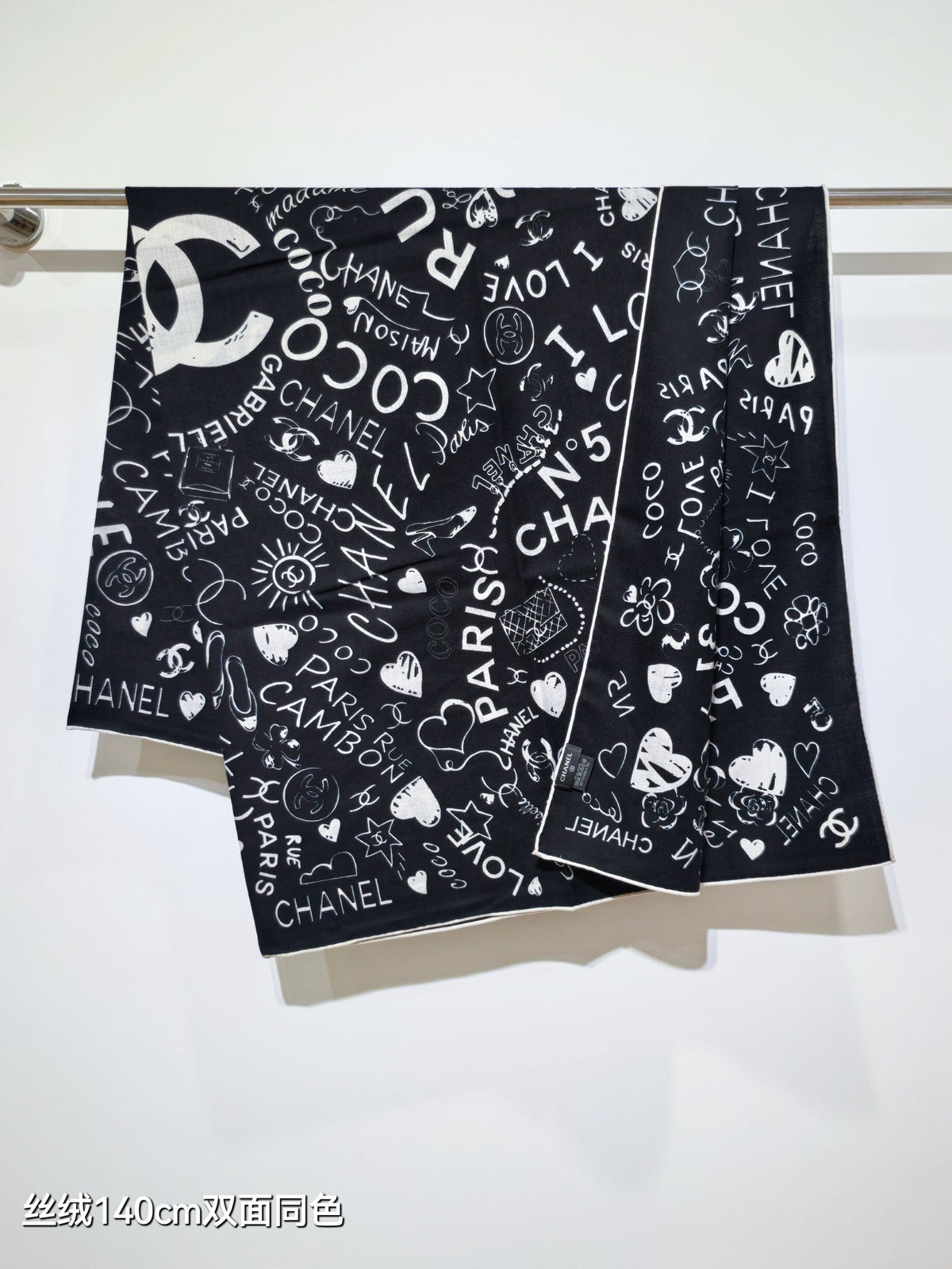 CC 25 Scarf 140CM Black White Cashmere 293081