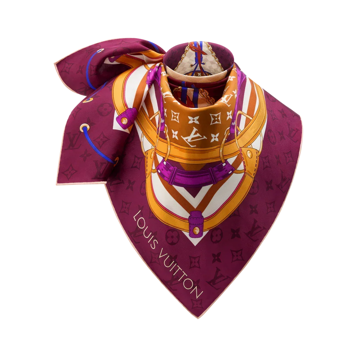 LV Double Sided Scarf 90 Purple Pink Monogram Cashmere Silk 168754