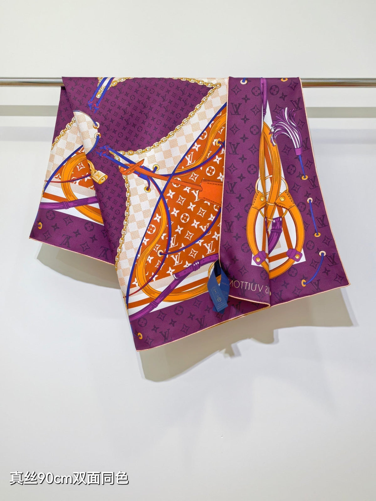 LV Double Sided Scarf 90 Purple Pink Monogram Cashmere Silk 168754