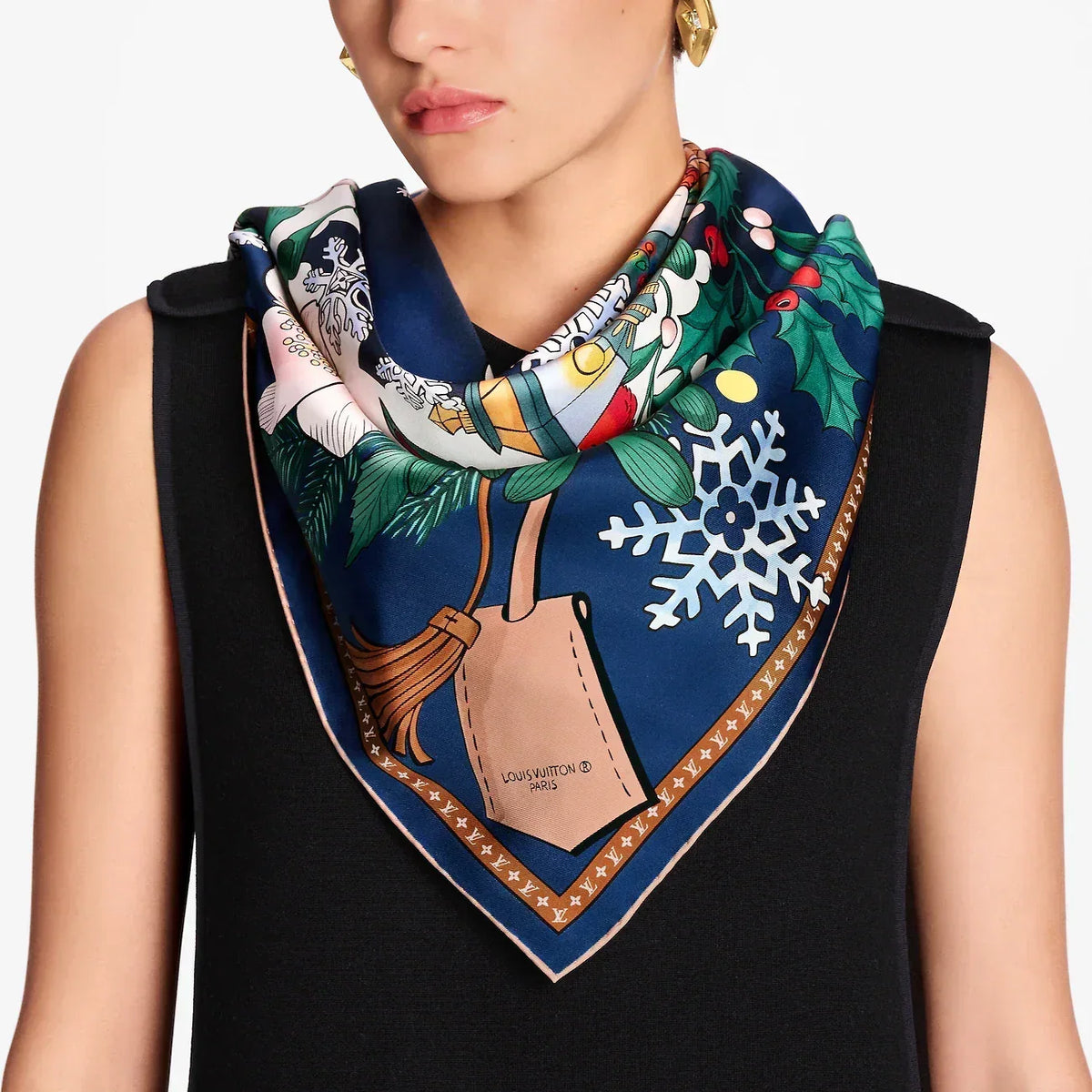 LV Double Sided Scarf 90 Navy Blue Colorful Mulberry Silk 168787
