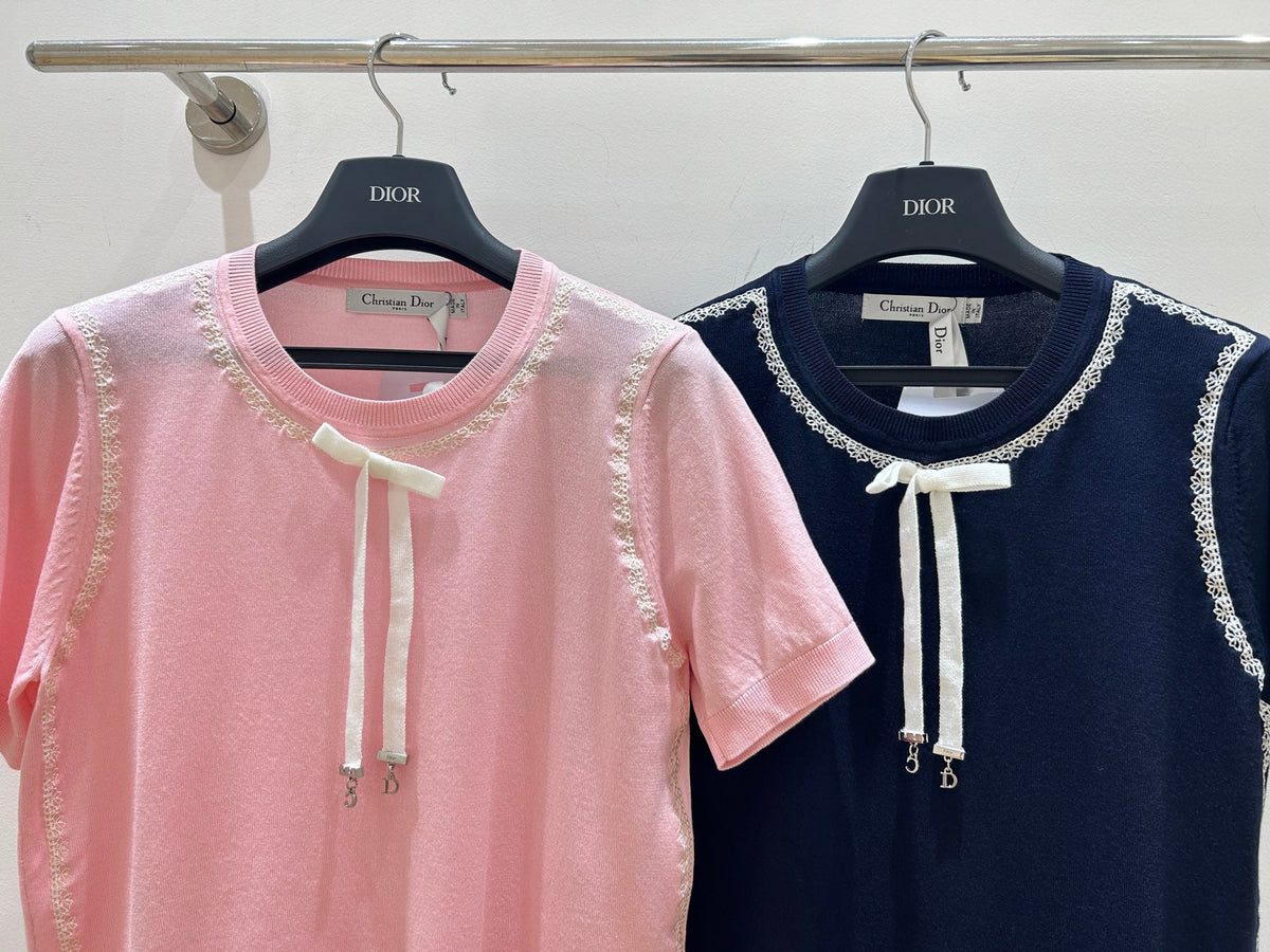 Dior 2026  Short-sleeved Top Navy Blue and Pink Tencel 392520