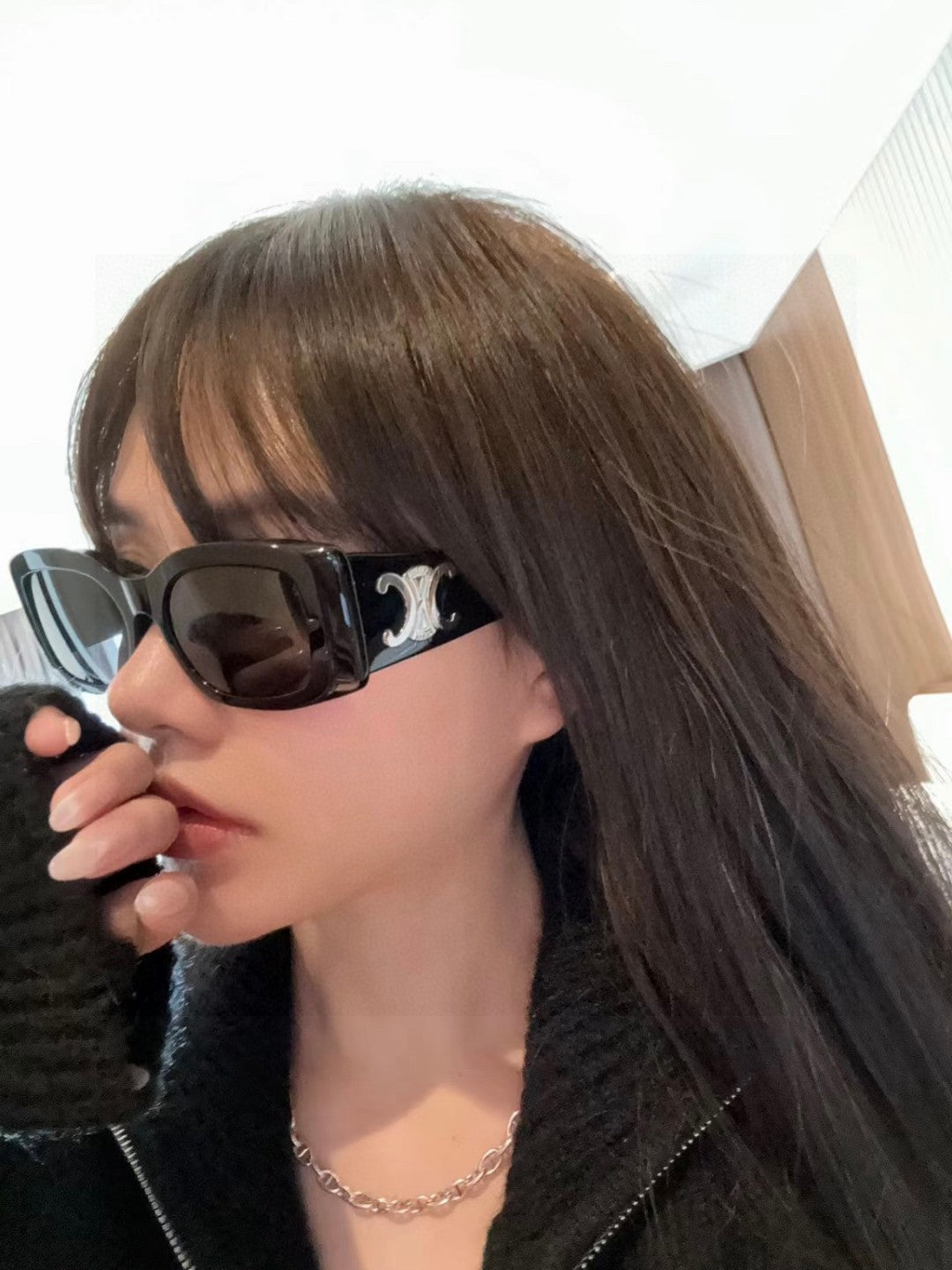 TRIOMPHE SUNGLASSES 548601 IN BLACK ACETATE SILVER LOGO