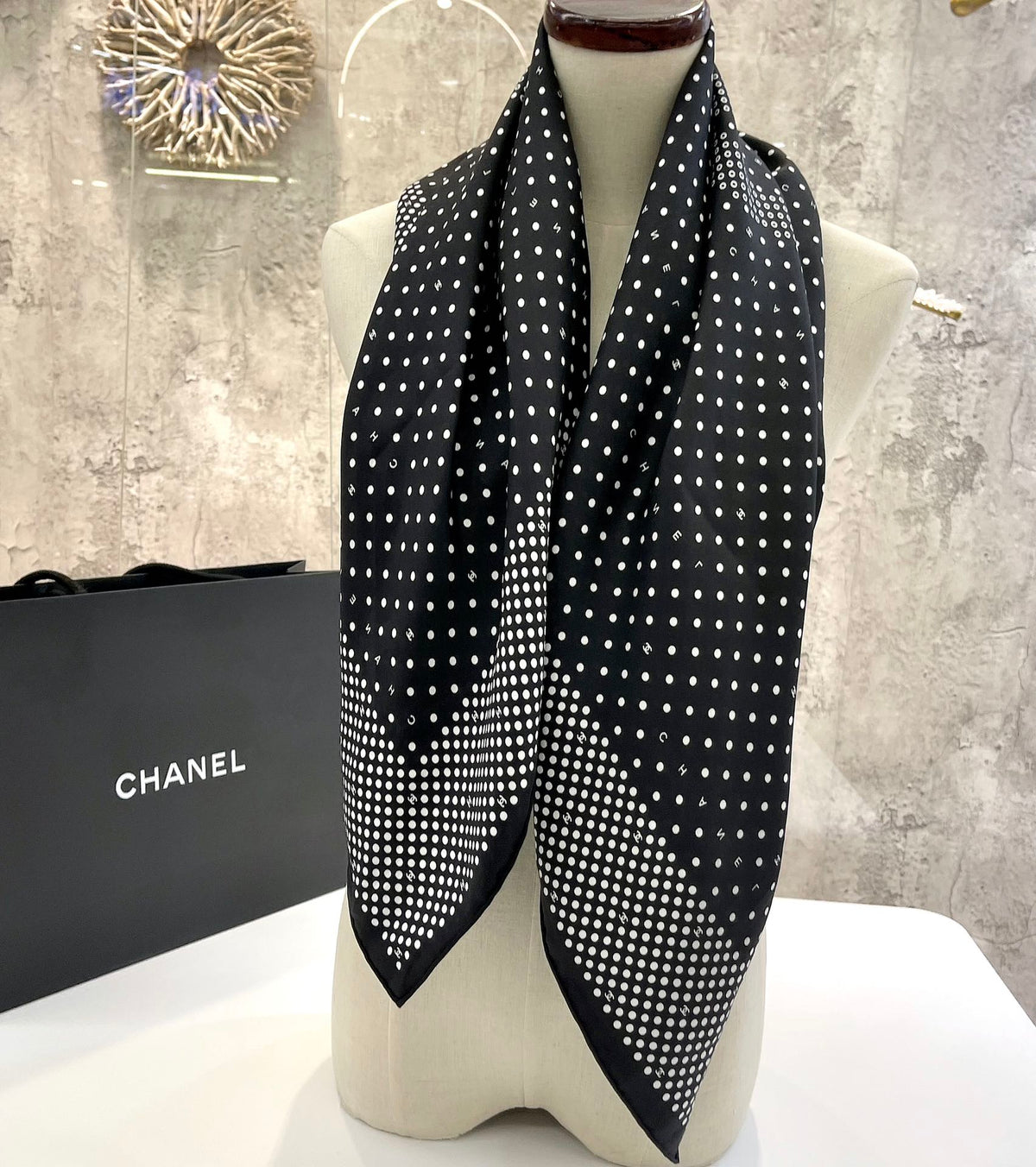CC Square Scarf 90 CM In Black White Polka Dot  288719