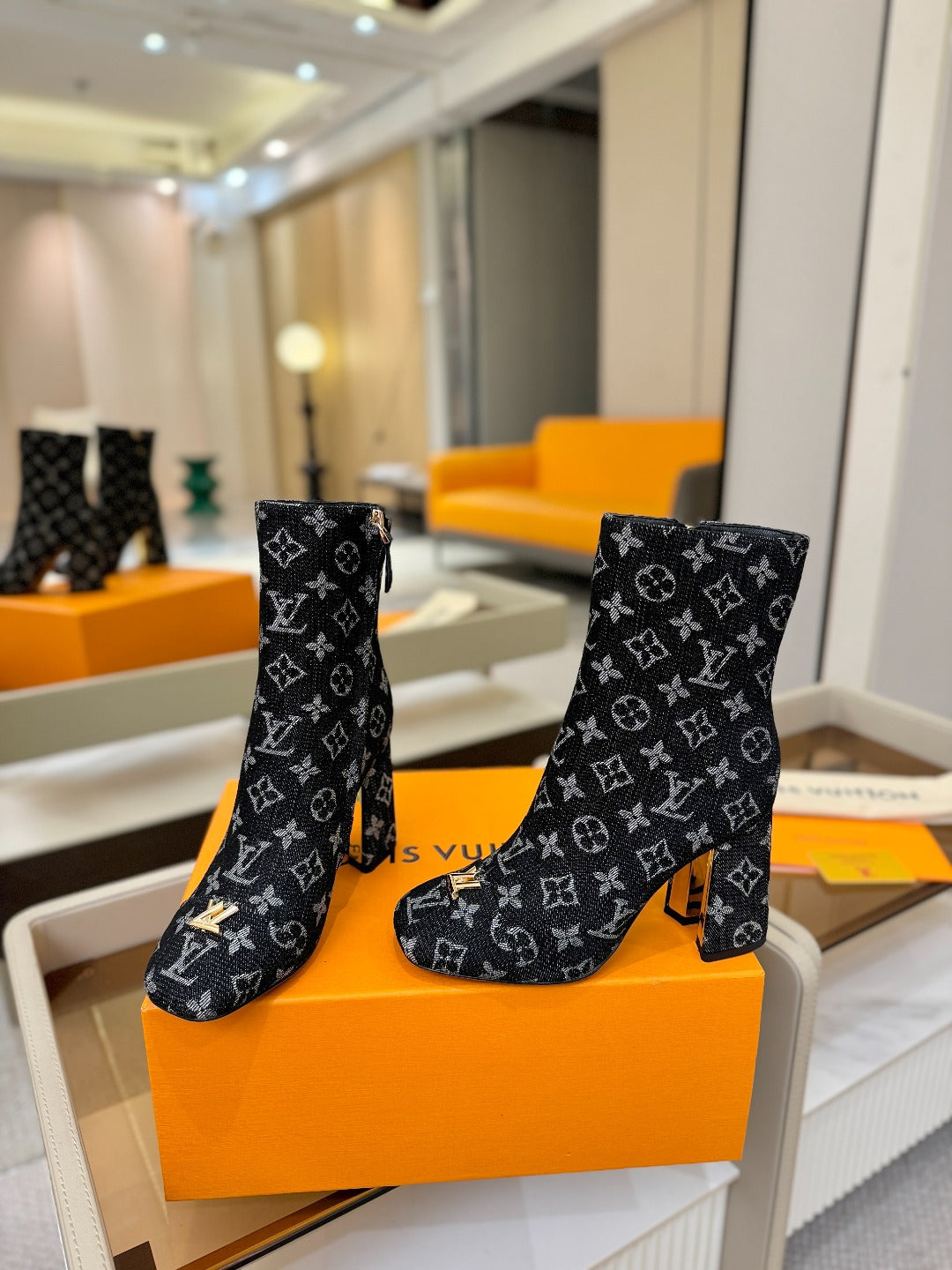 LV Ankle Boots 90 Monogram Black Denim 573712