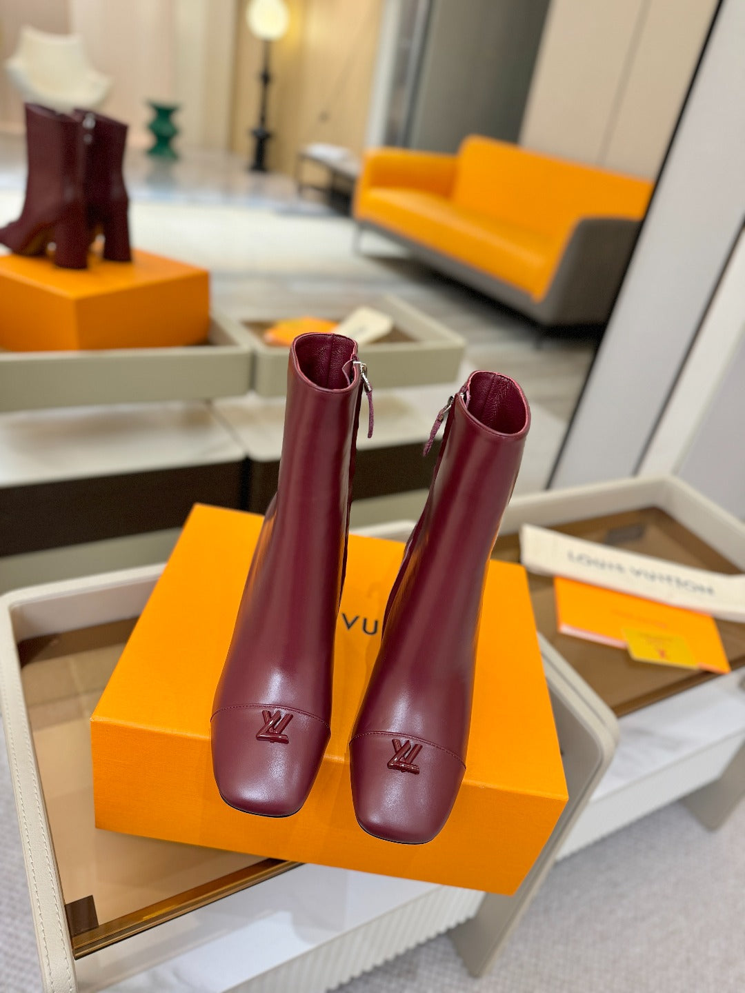 LV Ankle Boots 90 Burgundy Sheepskin 573715