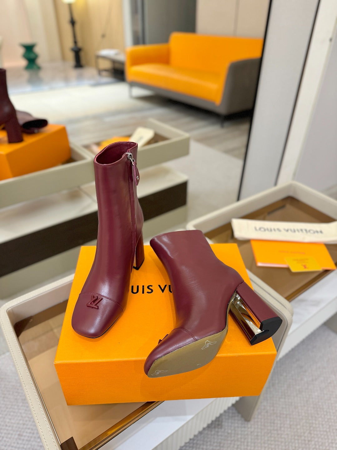 LV Ankle Boots 90 Burgundy Sheepskin 573715