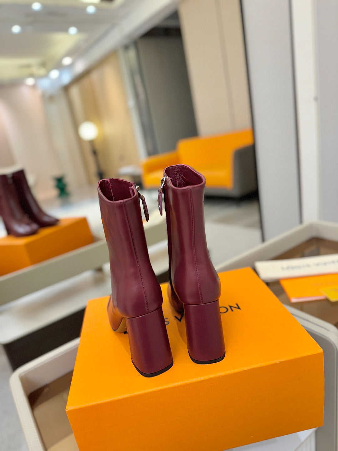 LV Ankle Boots 90 Burgundy Sheepskin 573715