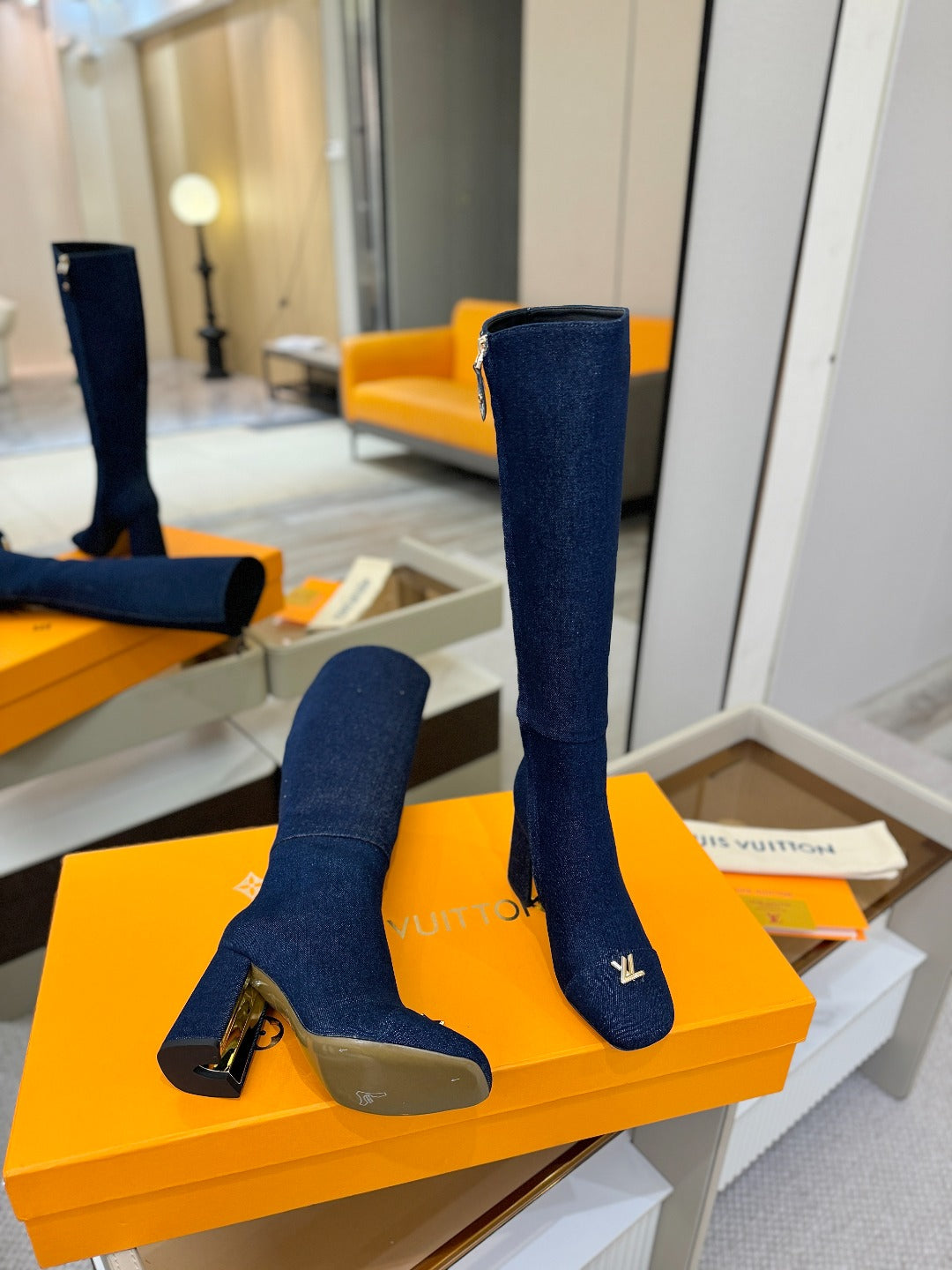 LV  High Boots 85 Dark Blue Denim 573733