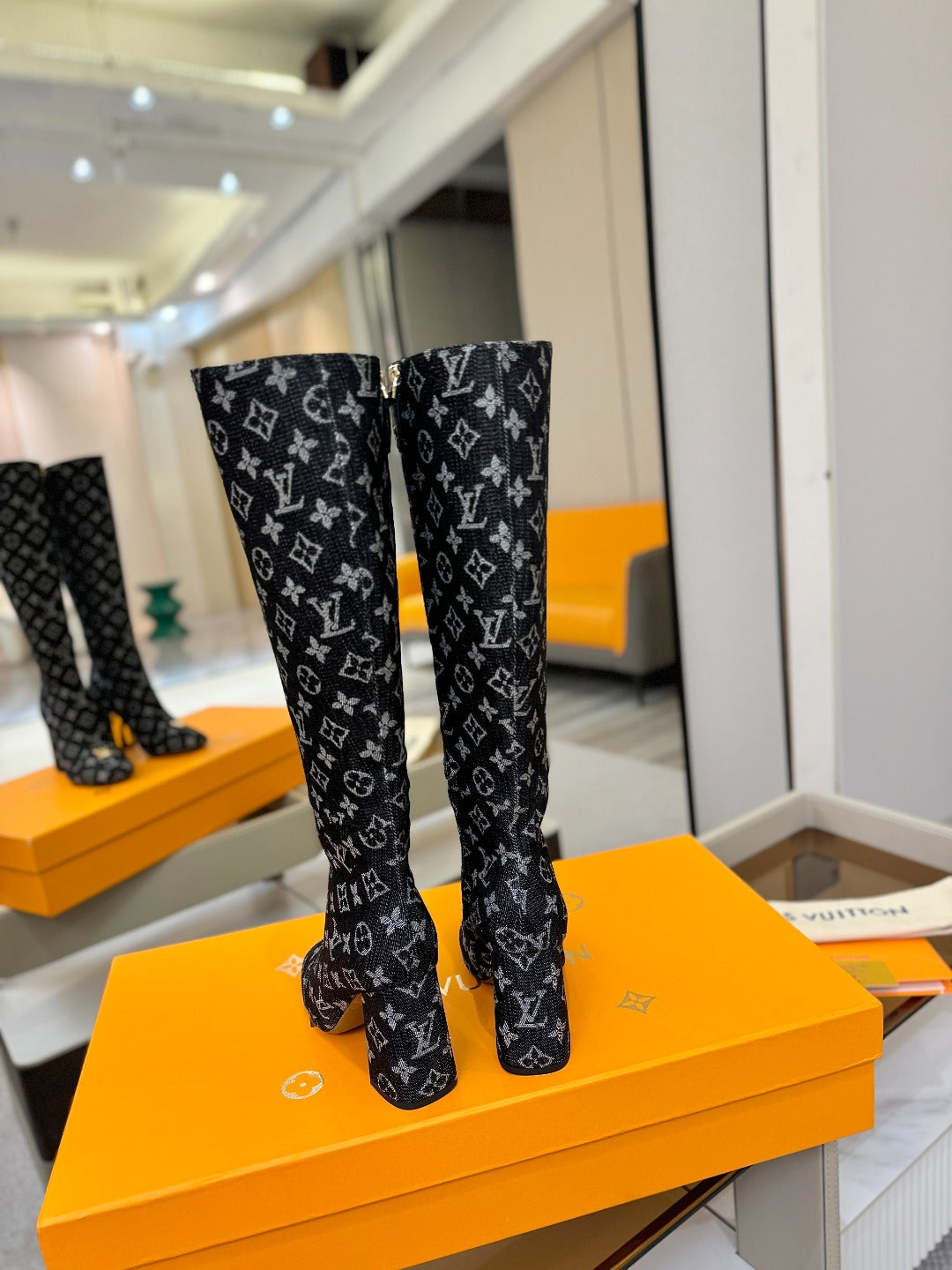 LV  High Boots 85 Monogram Black Denim 573734
