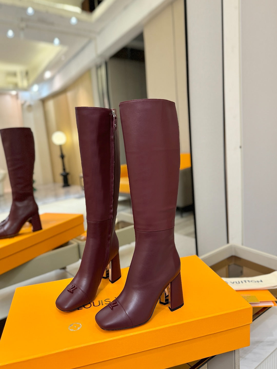 LV  High Boots 85 Burgundy Sheepskin 573737
