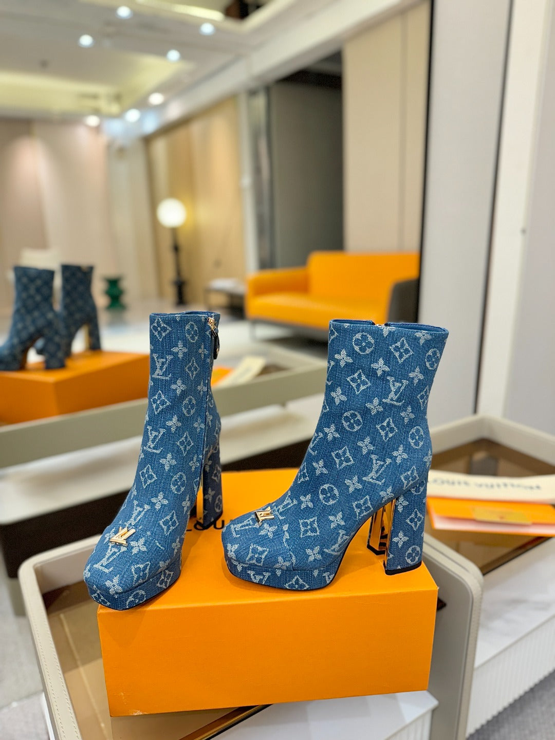 LV Ankle Boots 110 Monogram Blue Denim 573722