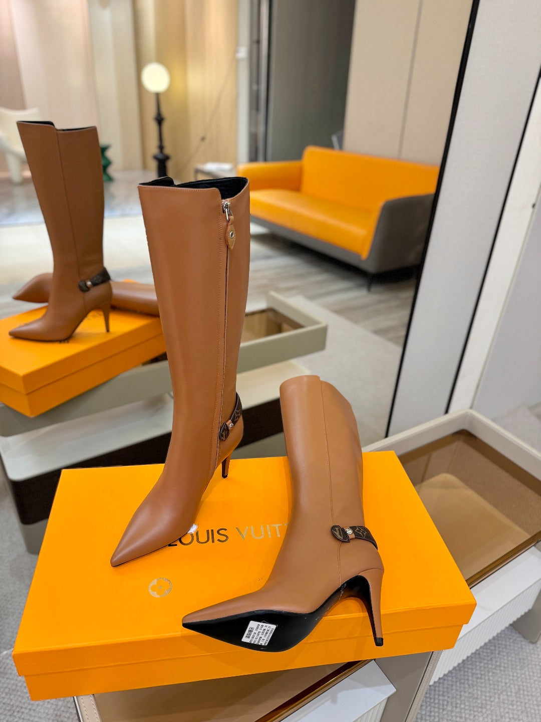 LV 25 Long Boots 90 Tan Calfskin 573878