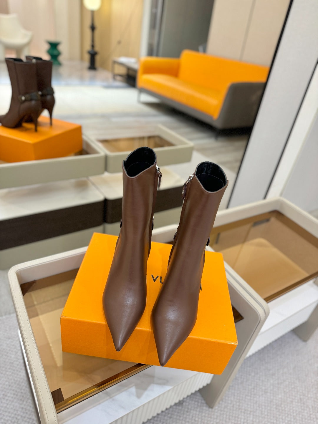 LV 25 Runway Ankle Boots 90 Brown Calfskin 573864