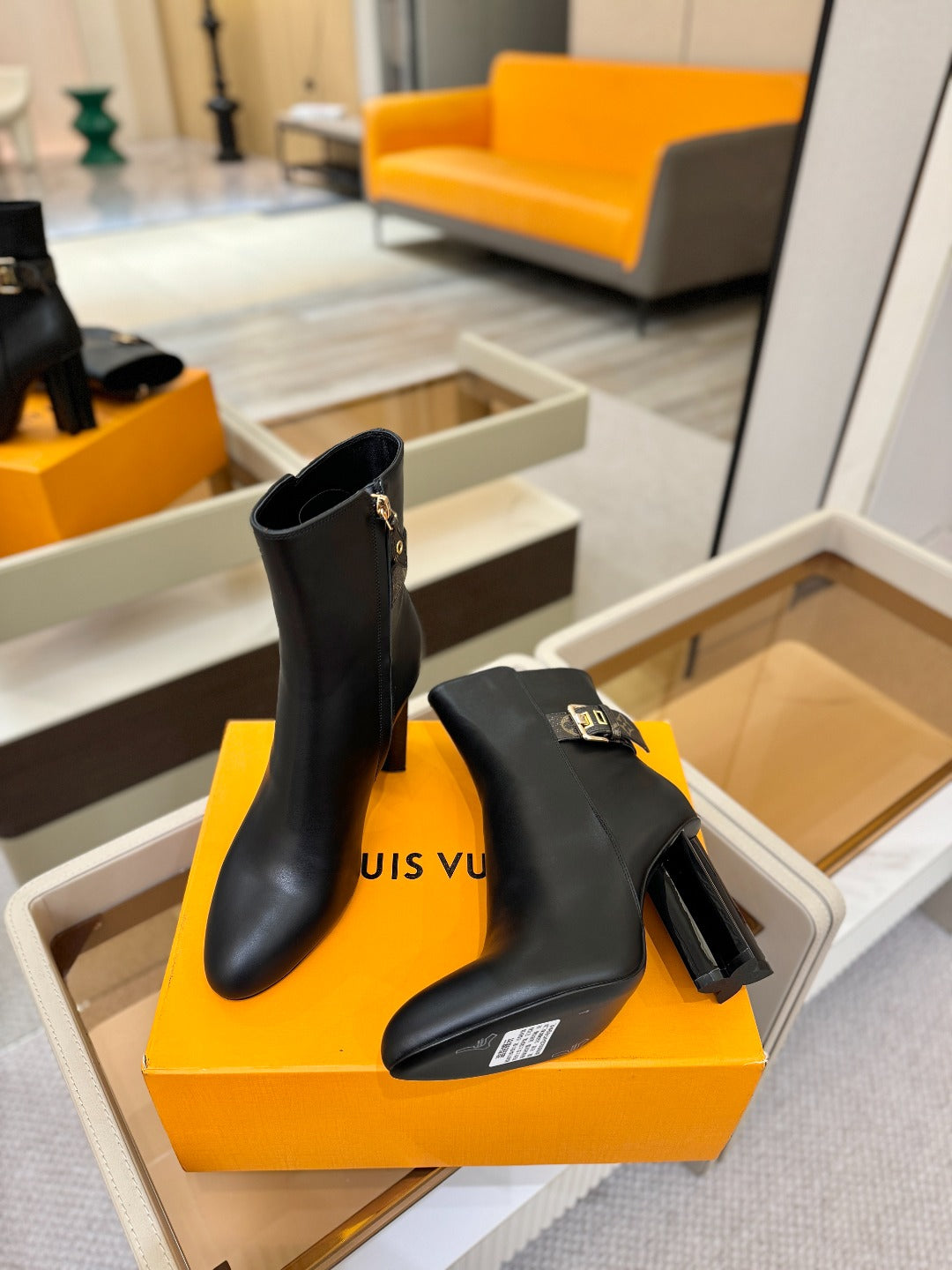 LV 25 Runway Ankle Boots 100 Black Calfskin Mix Belt  573869
