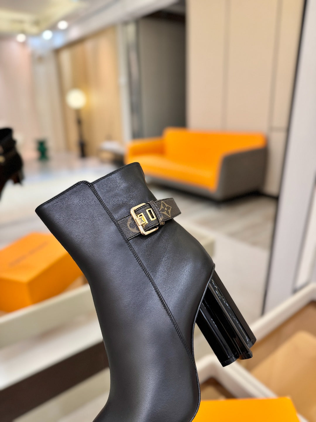 LV 25 Runway Ankle Boots 100 Black Calfskin Mix Belt  573869