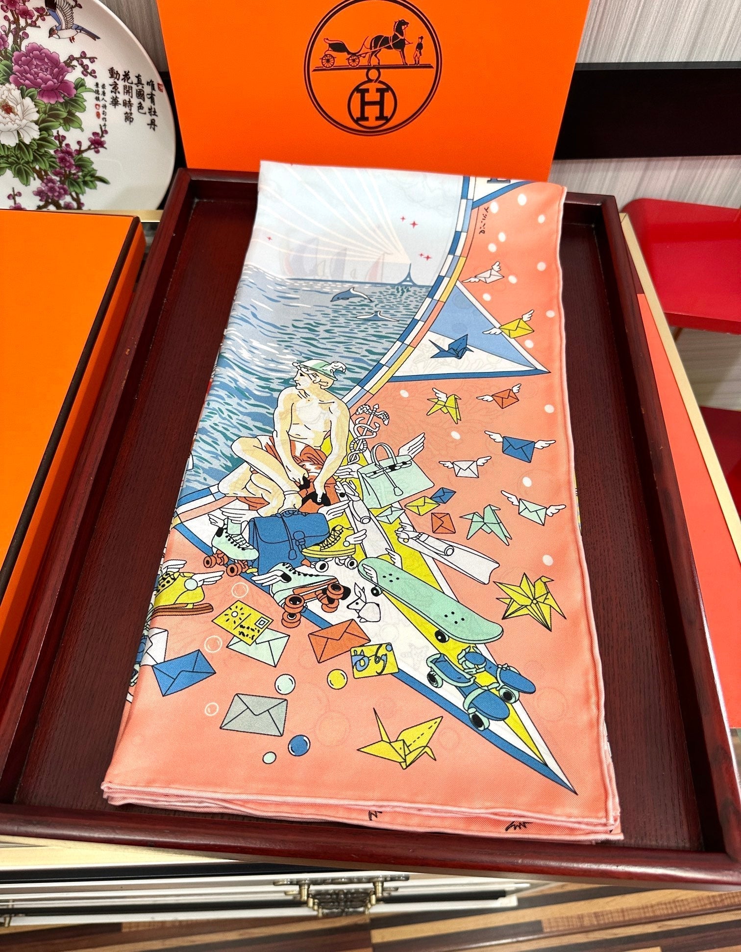 Flagship Silk Scarf 90 CM Pink Orange Colorful