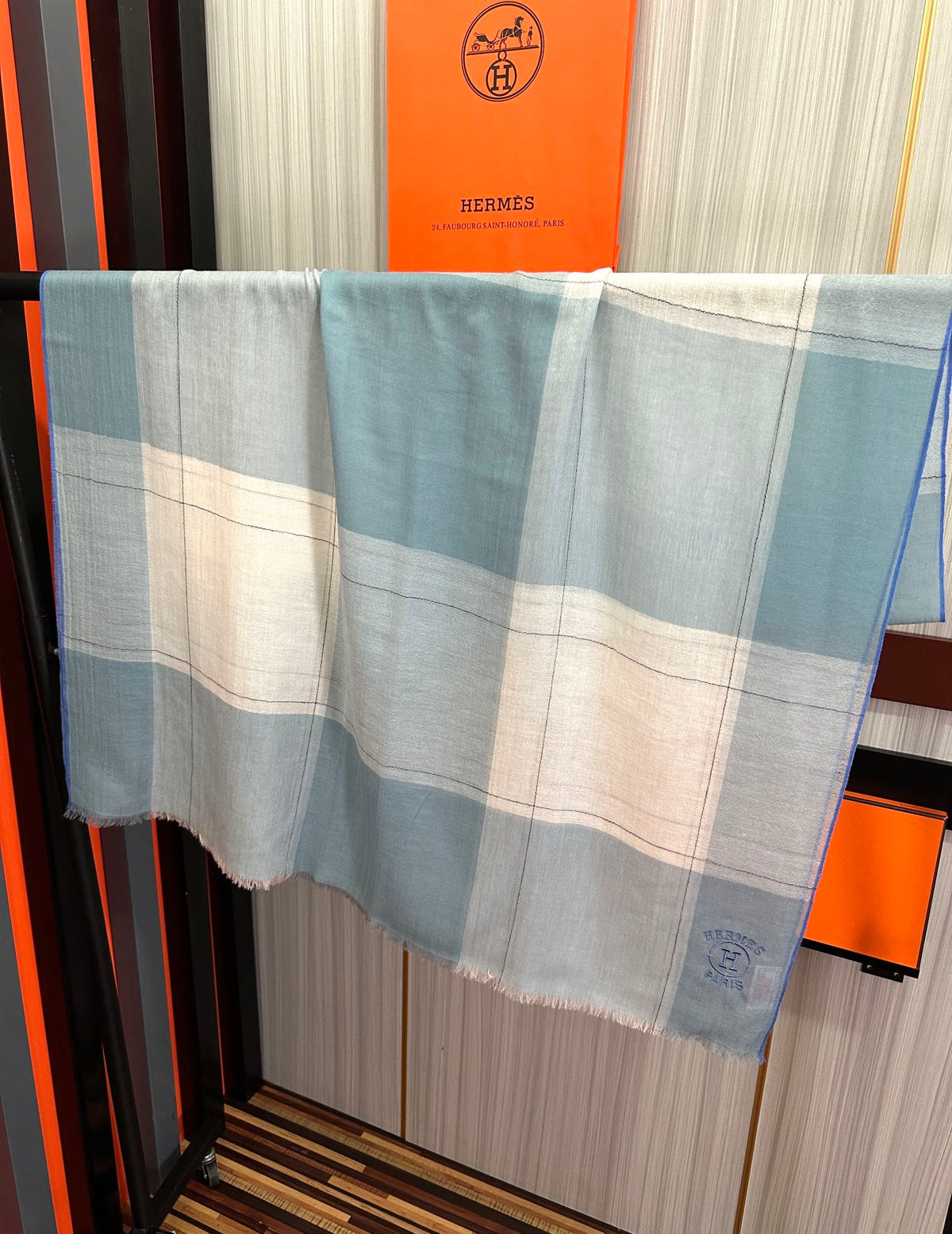 Scarf 90 Cm Light Blue Mix White Caro Cashmere