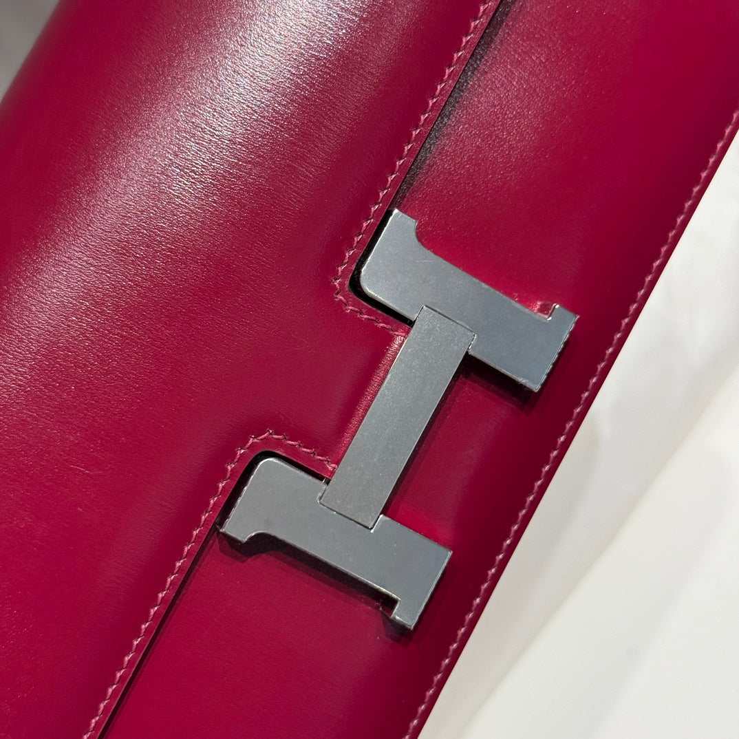 HM Constance Elan 24cm Bag Burgundy Box Calfskin Silver Hardware
