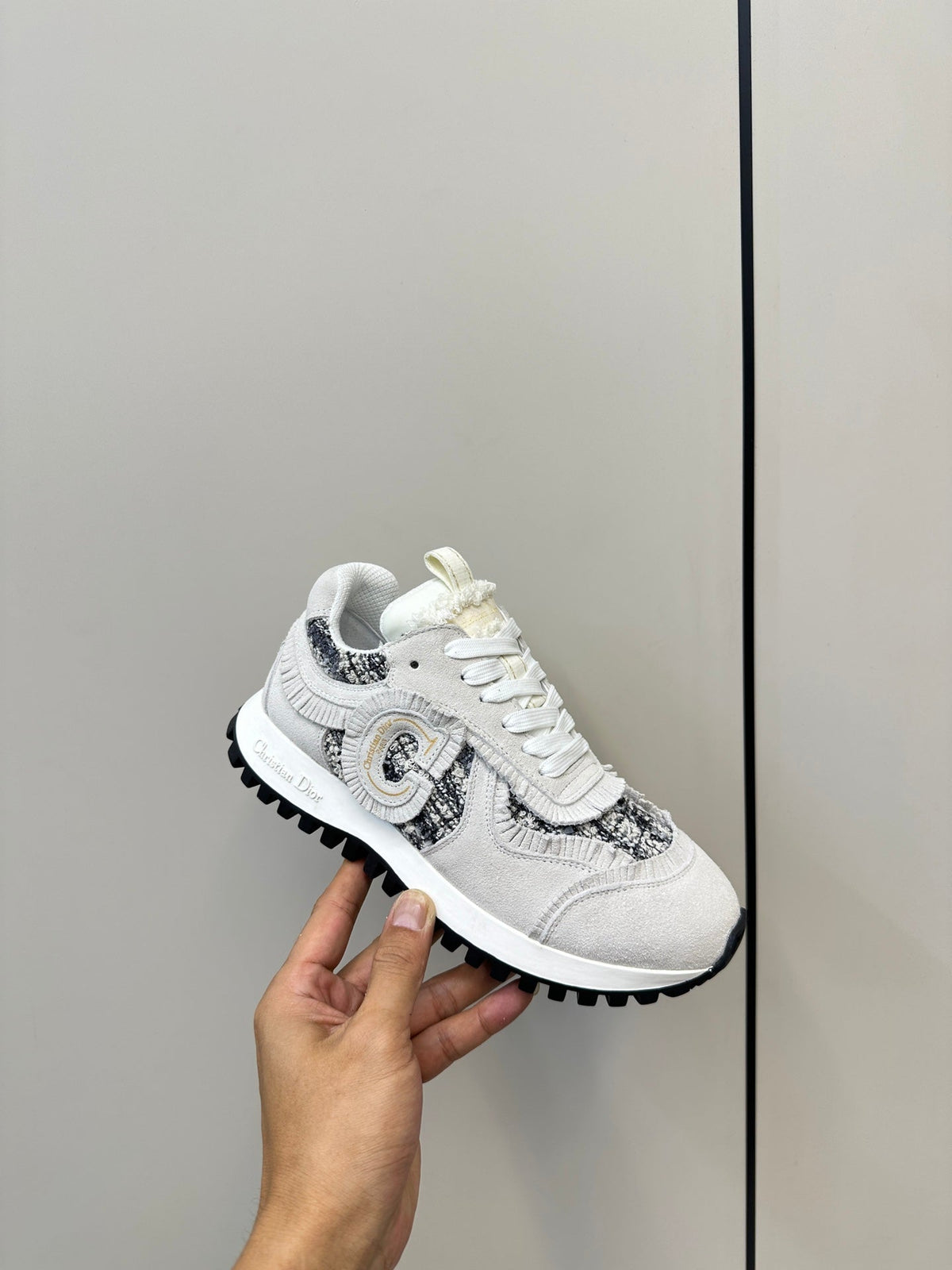 C'est Dior Sneaker In White Suede And Tweed Fabric 989934