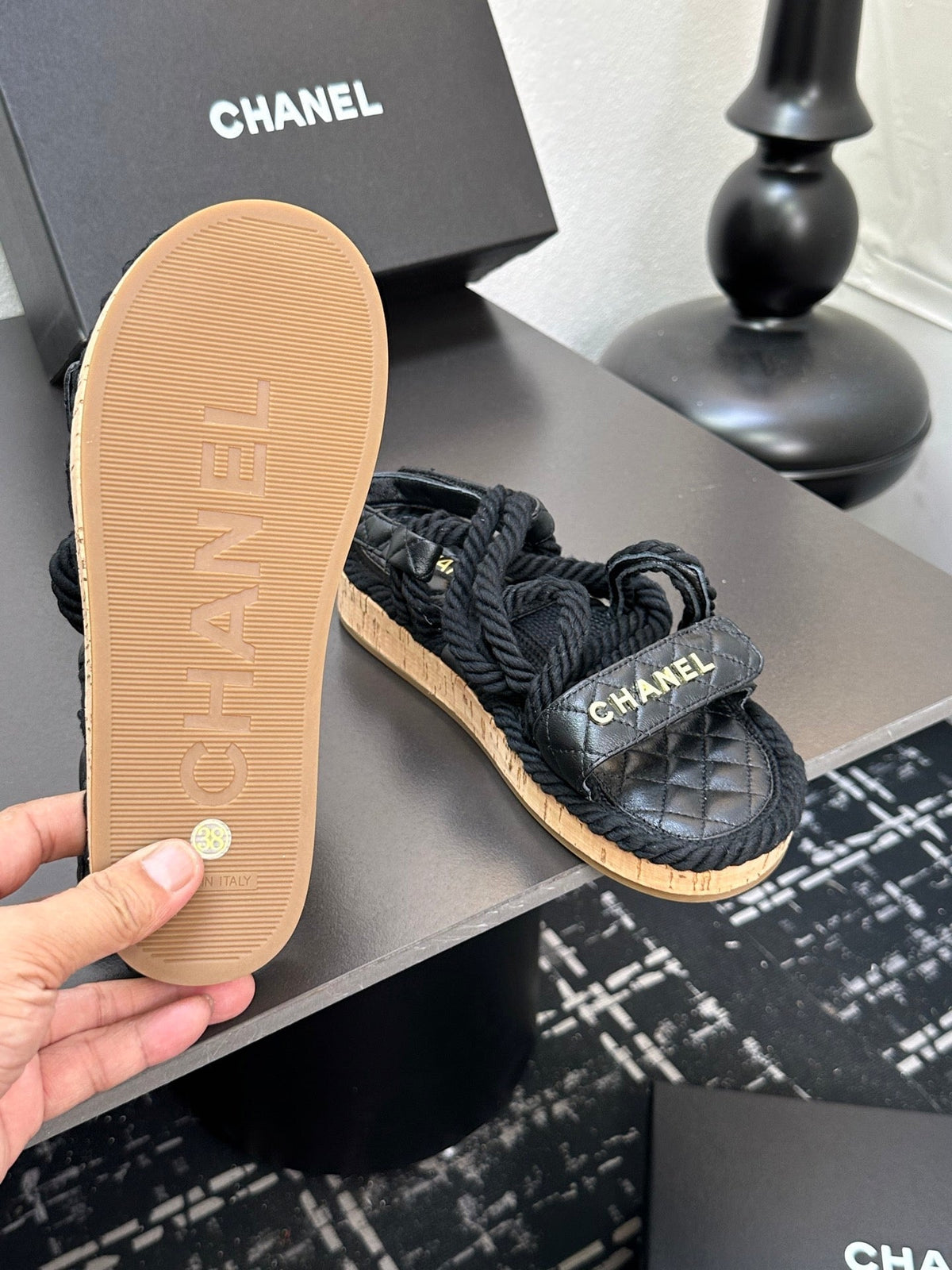 CC Sandals Black Rope Lambskin 331281
