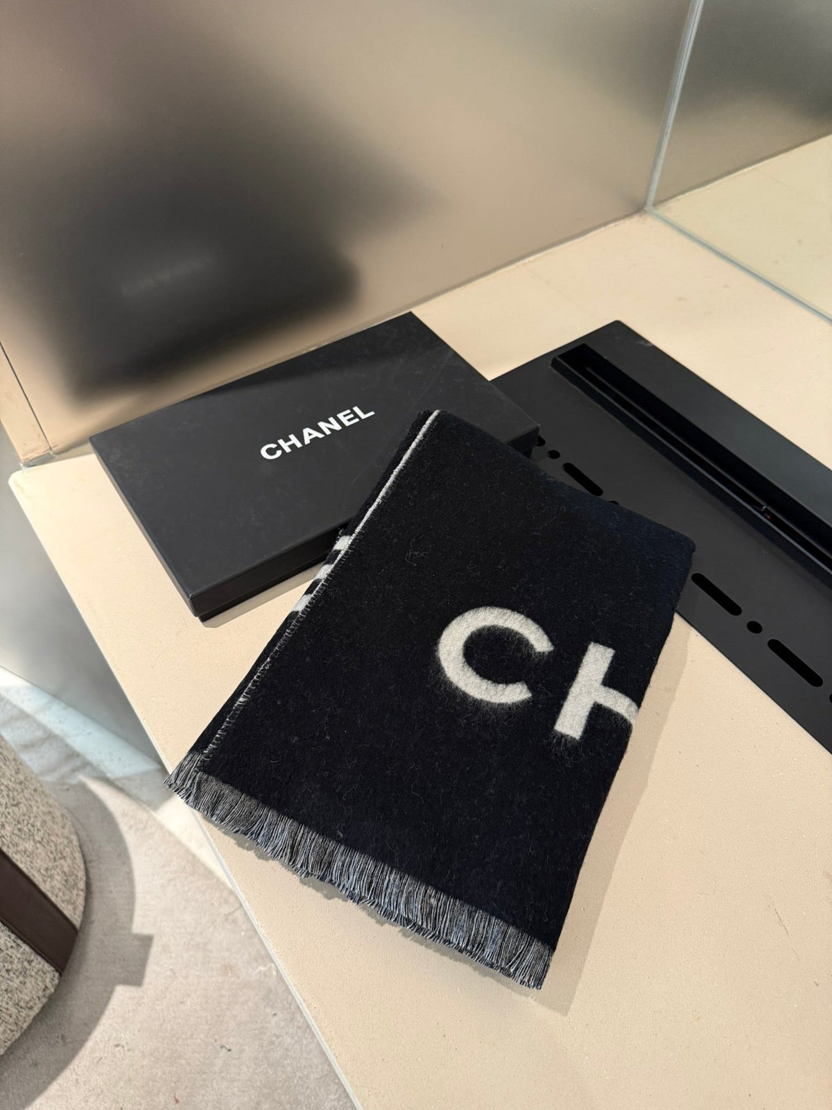 CC Scarf 200 CM In Black Mix Grey Cashmere 401299