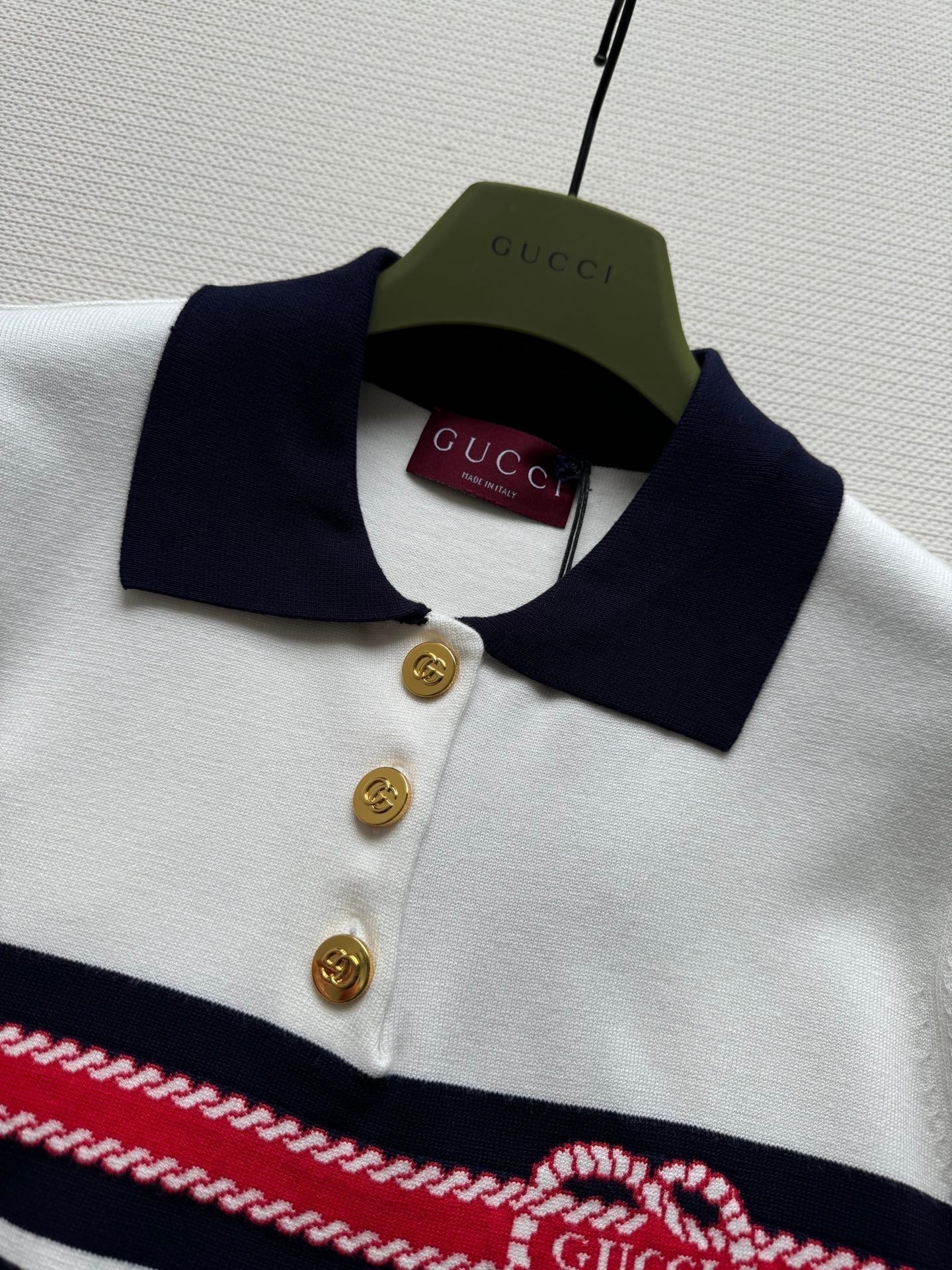 Gucci Striped Polo Knitted Top Cotton