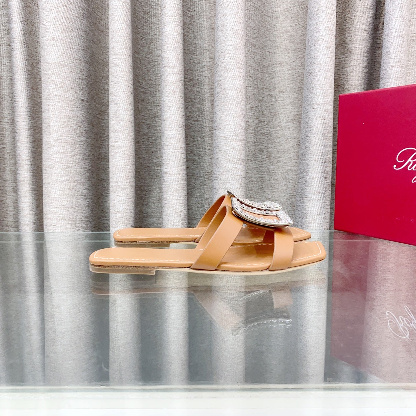 Viv 25 Diamond Flat Slippers Brown Cowhide 283035