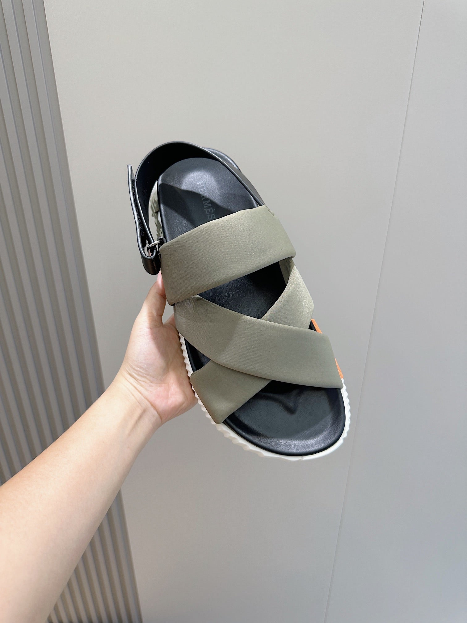 HM ELECTRIC SANDAL GRAY FABRIC AND CALFSKIN