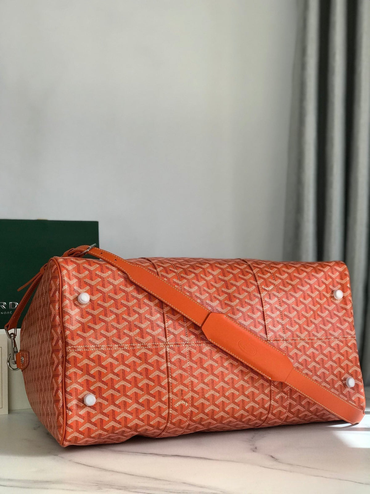 BOSTON 50 BAG IN ORANGE GOYARDINE CANVAS AND CALFSKIN TRIM