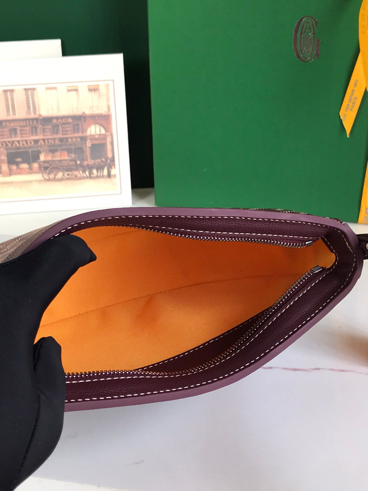 HIRONDELLE BAG 25 IN WINE RED LAMBSKIN AND GOYARDINE CANVAS