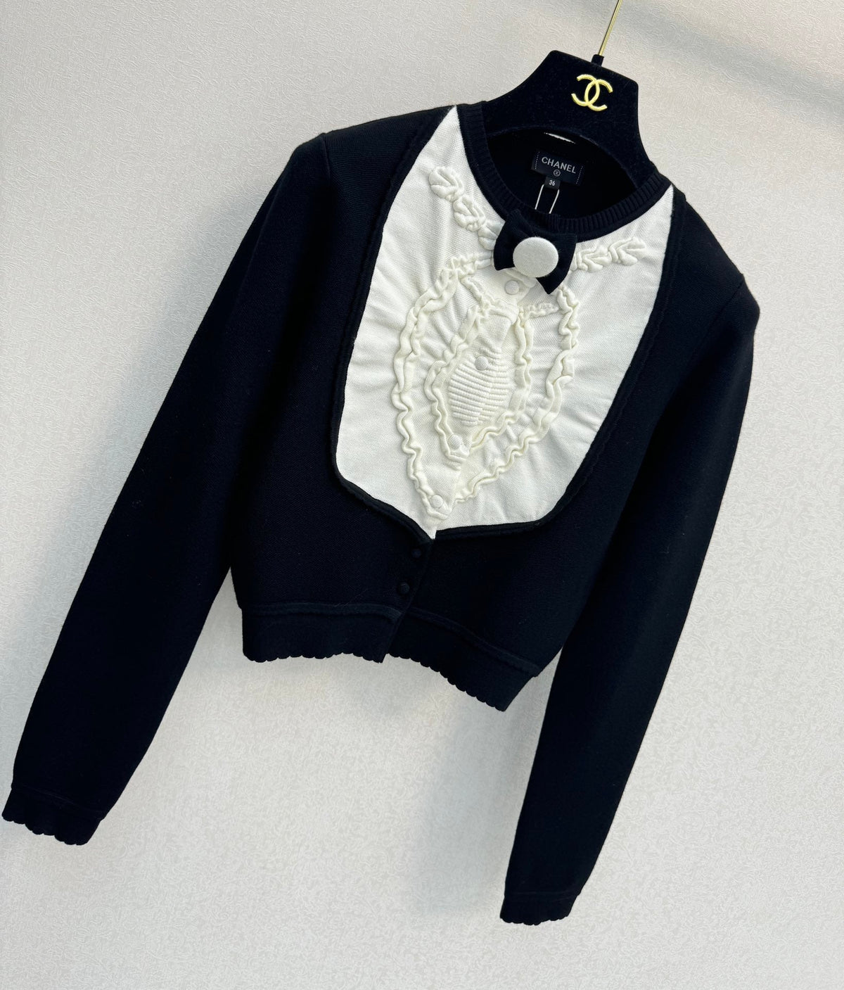 Chanel 2026 Button-down Cardigan Black Mix White Wool 424703