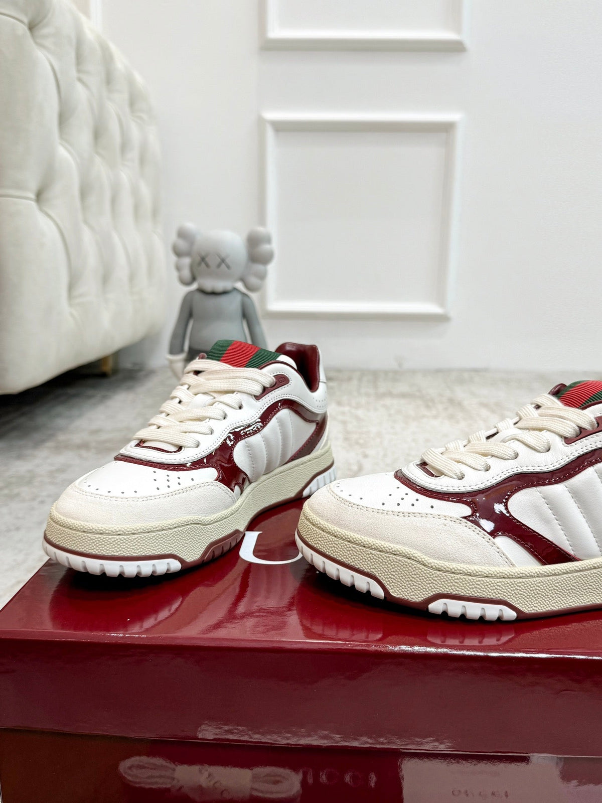 GG Men's Re-Web Sneaker White Red Calfskin 534248
