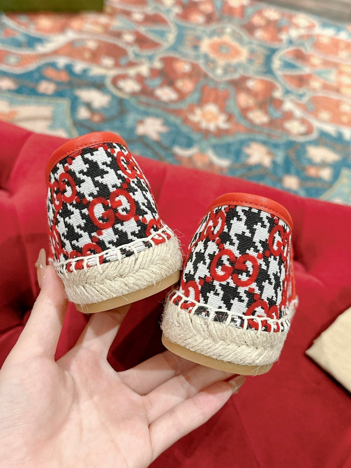 GG ESPADRILLE LOAFER CRIMSON AND BLACK CANVAS