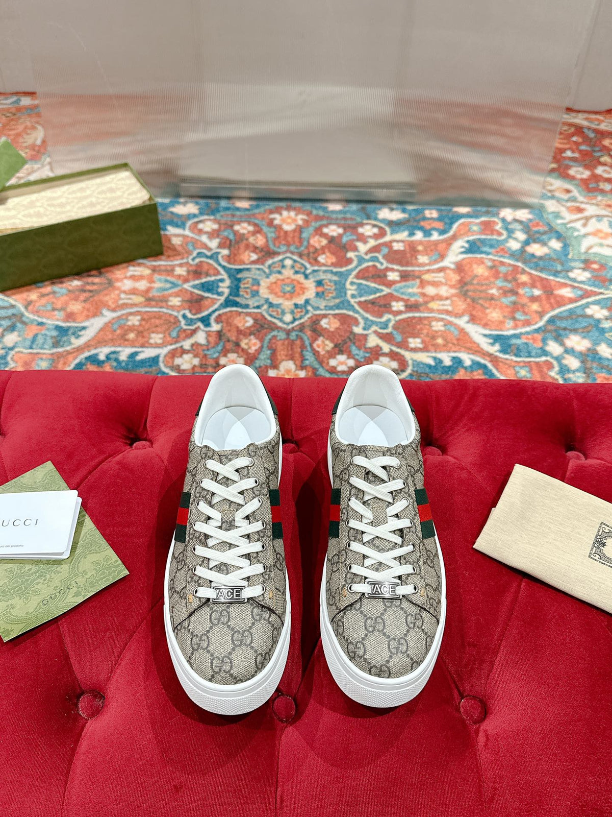 GG Ace Sneaker Begie Ebony Canvas