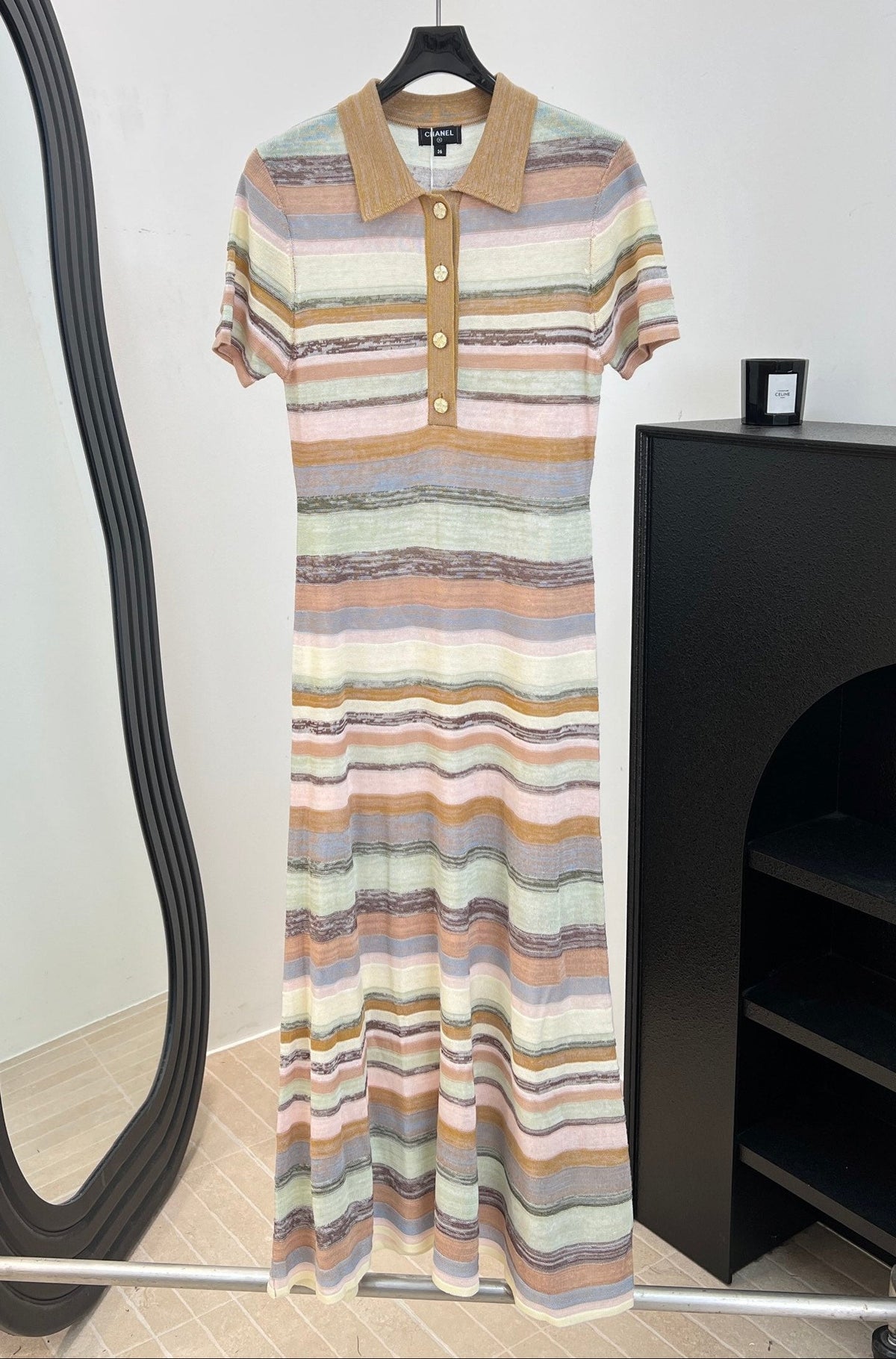 Chanel 2026 Rainbow Striped Knit Dress Cotton 626203