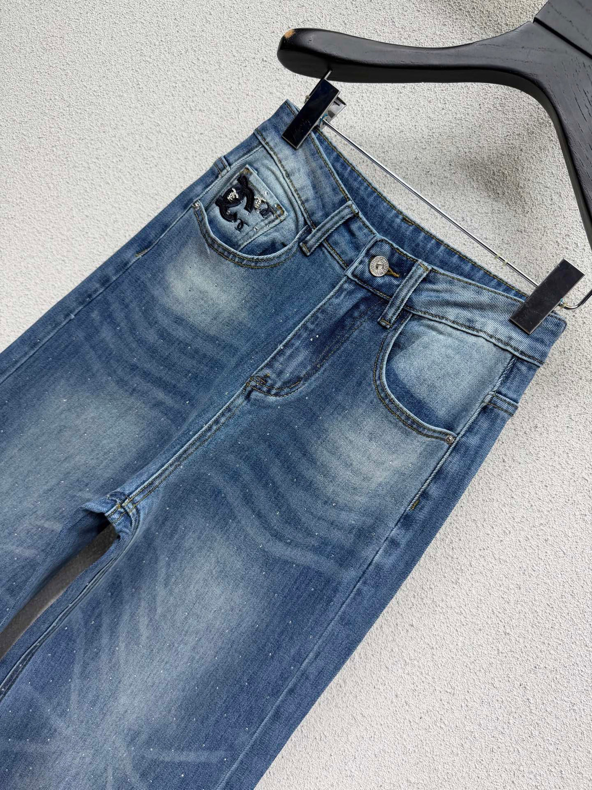 Chanel 2026 Rhinestone Straight Leg Jeans Blue Cotton 108410