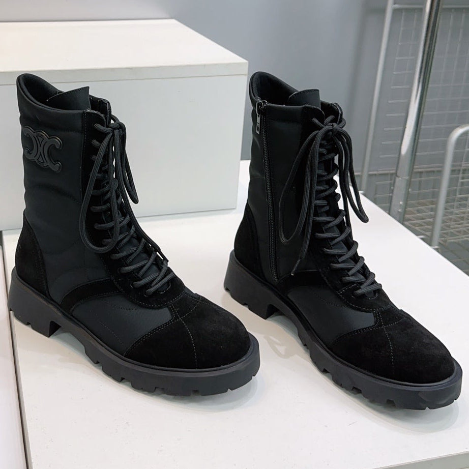 Celine 2026 Margaret Lace-Up Boots Black Suede 107299