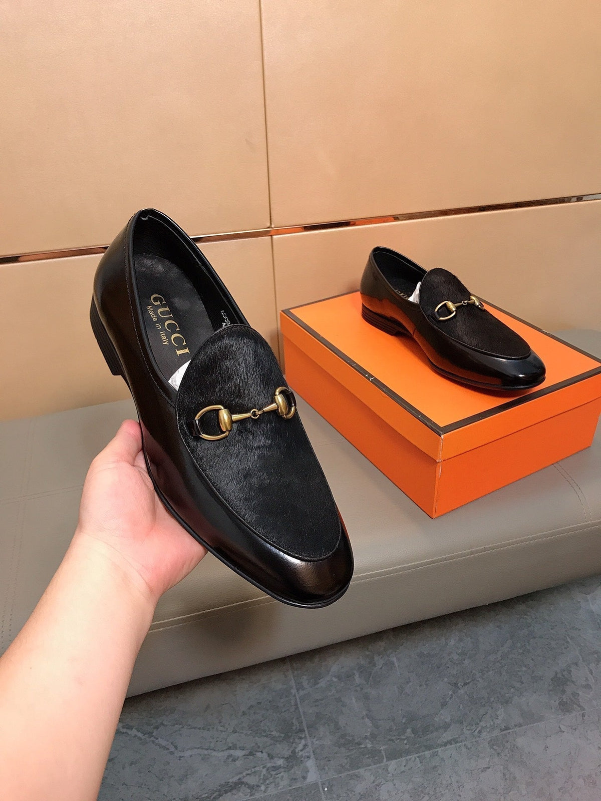 GG Men's Horsebit Loafer Black Patent Leather 541588