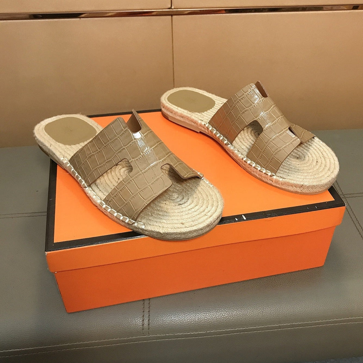 HM Men's Antigua Espadrille Light Brown Embossed Cowhide 704131