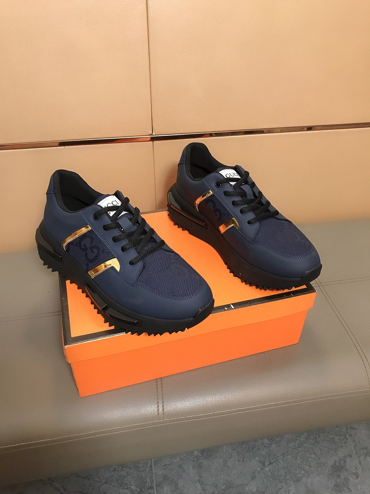 GG Men's Sneaker Navy Blue Cowhide 735850