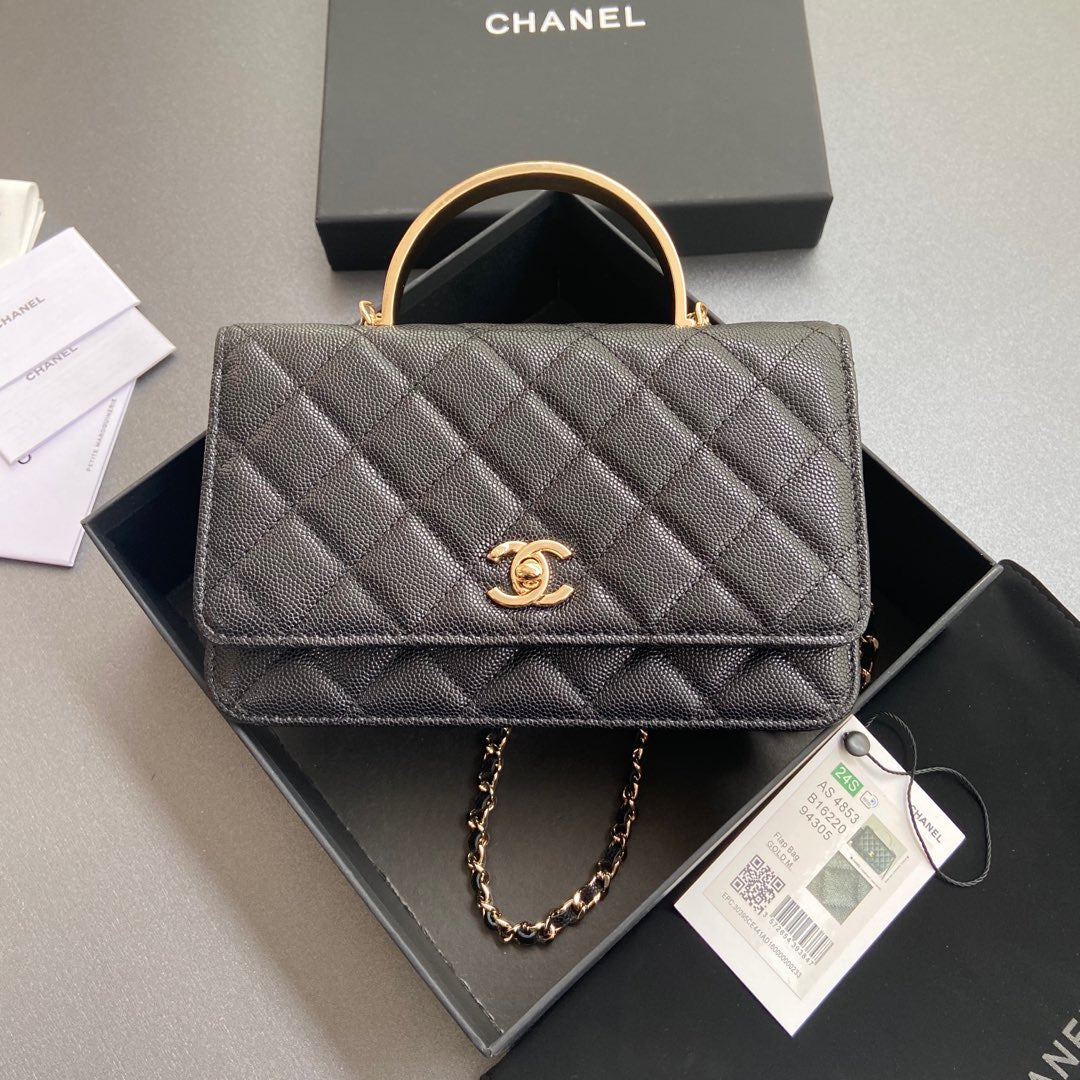 CC Woc 20cm Top Handle Black Grained Calfskin