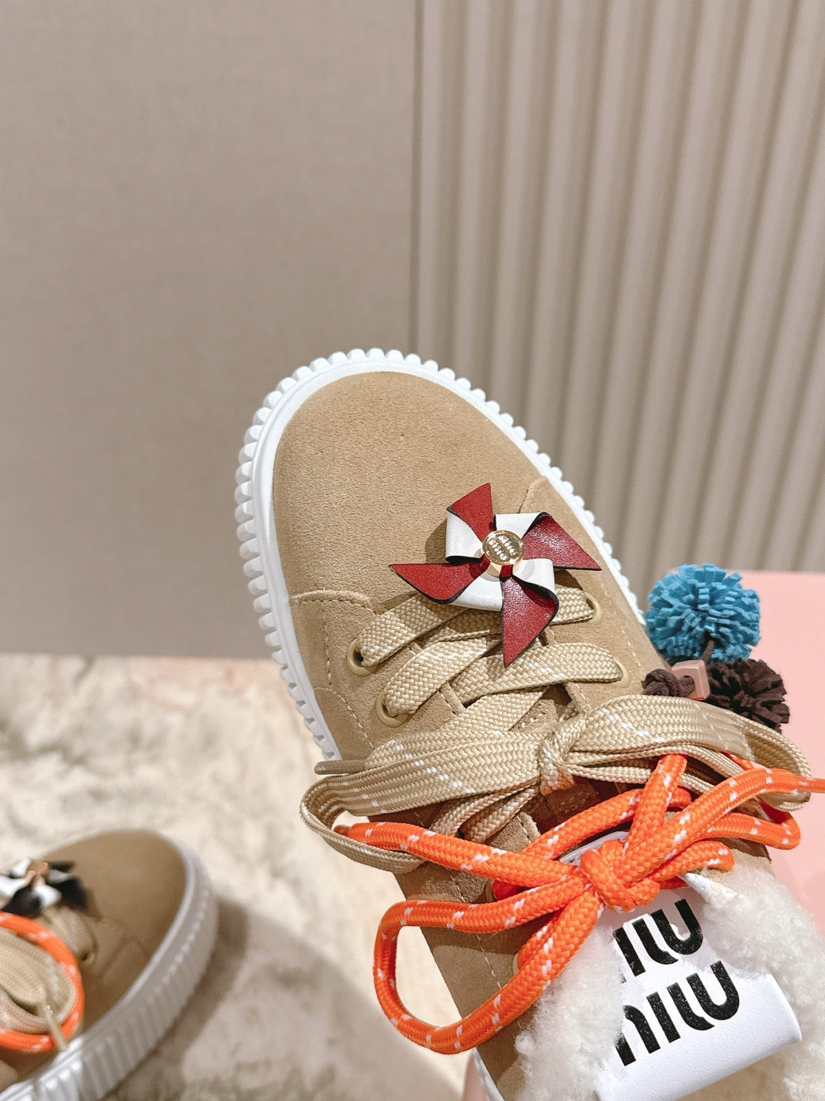 MIU MIU platform sneakers light beige suede wool 461861