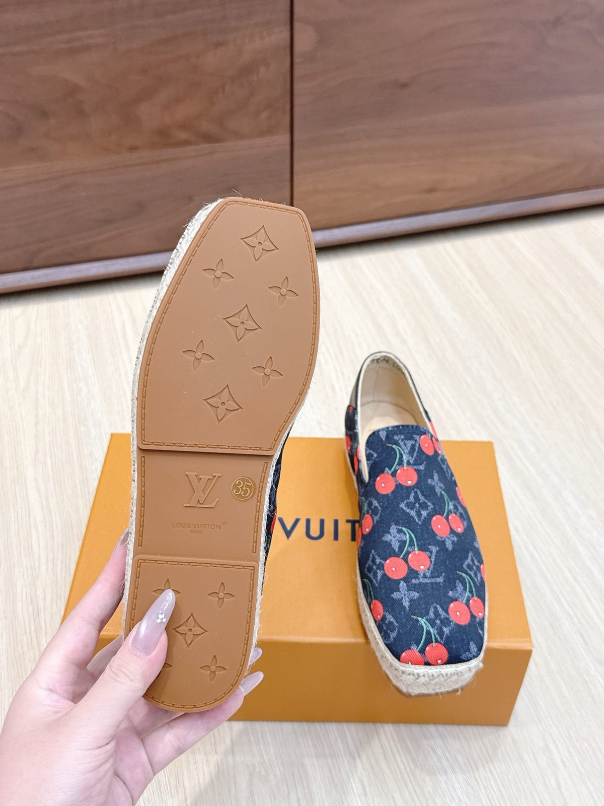 LV 26ss Loafers Dark Blue Red Monogram Denim 656961